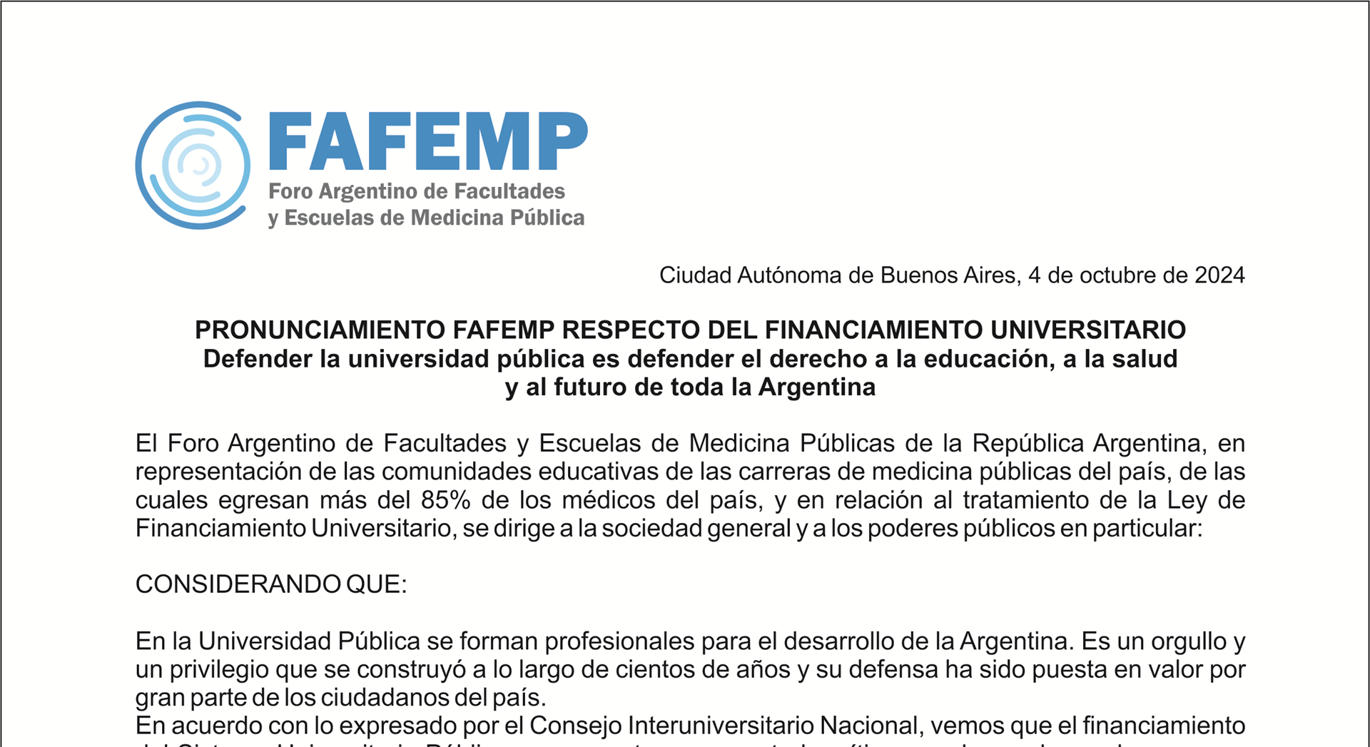 Pronunciamiento FAFEMP